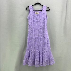 Dresses By Nubiano Womens Purple Ruffle Hem Lace Embroidered Midi Dress Size 10